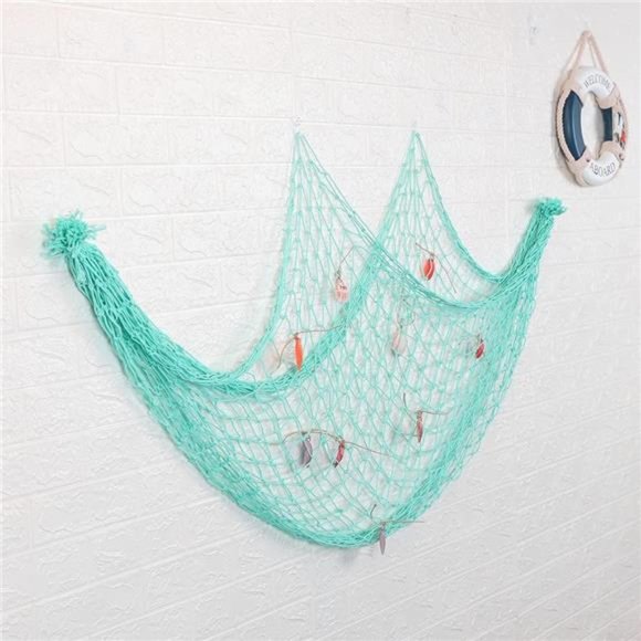 Natural Fishing Net Decor with Shells 79 Inch Beach Theme Decor for Party (Aqua) - Picture 4 of 6